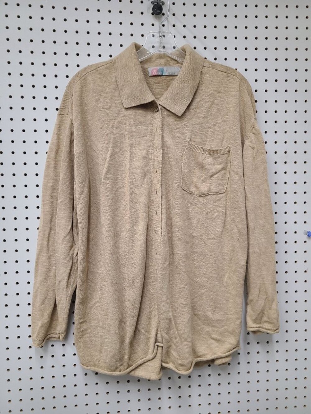 FP Beach Beige Long Sleeve Button-Up Shirt Small Lightweight Relaxed Fit
